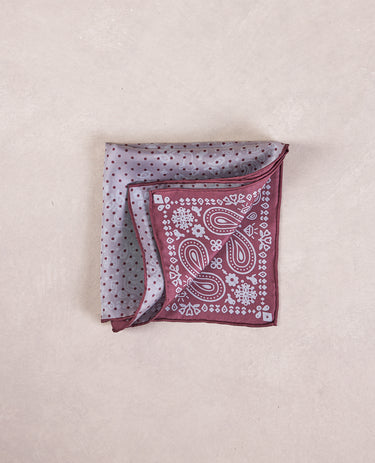 The Silk Pocket Square - Double Face - Maroon Bandana / Micro Dot