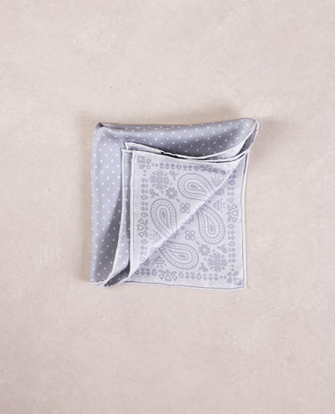 The Silk Pocket Square - Double Face - White Bandana / Micro Dot