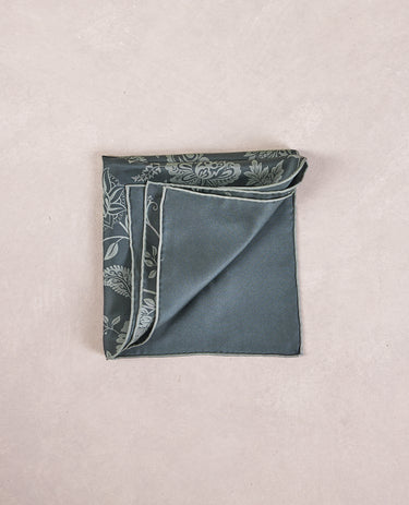 The Silk Pocket Square - Double Face - Green Solid / Floral