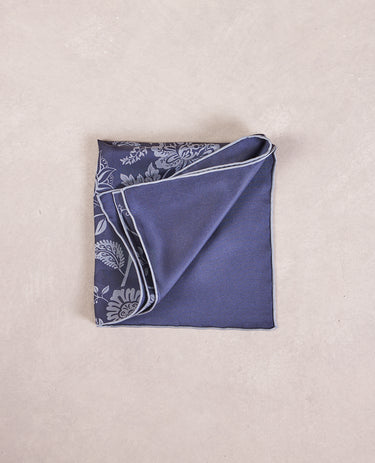 The Silk Pocket Square - Double Face - Navy Solid / Floral