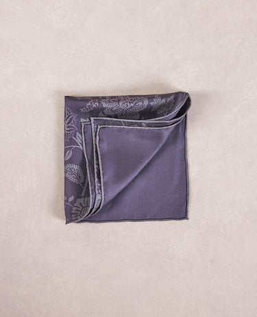The Silk Pocket Square - Double Face - Purple Solid / Floral