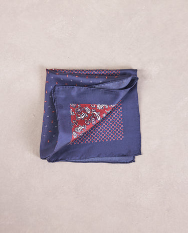 The Silk Pocket Square - Red/Blue Geo