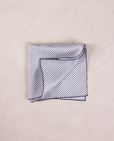 The Silk Pocket Square - White w/ Navy Polka Dot