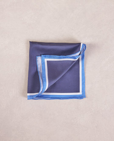The Silk Pocket Square - Race Stripe Navy-White/Light Blue