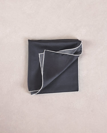 The Silk Pocket Square - Solid Black w/ Contrast White Trim