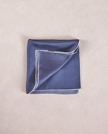 The Silk Pocket Square - Solid Navy w/ Contrast White Trim