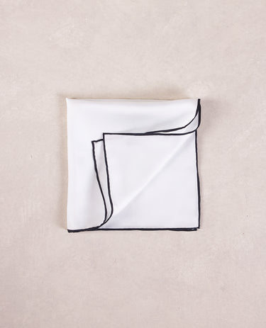 The Silk Pocket Square - Solid White w/ Contrast Black Trim