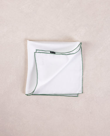 The Silk Pocket Square - Solid White w/ Contrast Green Trim