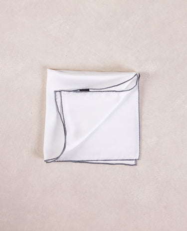 The Silk Pocket Square - Solid White w/ Contrast Grey Trim
