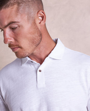 The Bowen - Distressed SS Polo - White