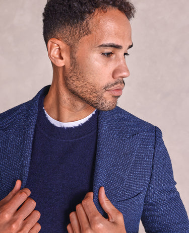 The George - Textured Gingham Soft Jacket - Blue/Navy
