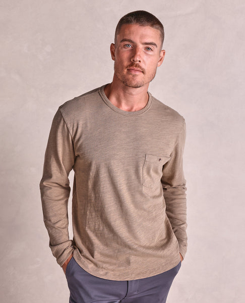 The Hughes - Distressed LS Pocket Tee - Tan – Rye 51