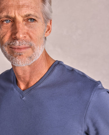 The Luxe Supima - V-Neck SS Tee - Blue Fog
