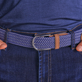 The Voyager belt - Woven Stretch with Suede Trim - Navy/White - Rye 51