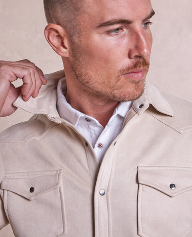 The Wyatt - Microsuede Shirt Jacket - Taupe